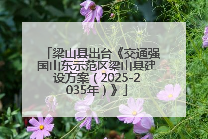 梁山县出台《交通强国山东示范区梁山县建设方案（2025-2035年）》