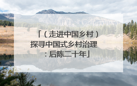 （走进中国乡村）探寻中国式乡村治理：后陈二十年
